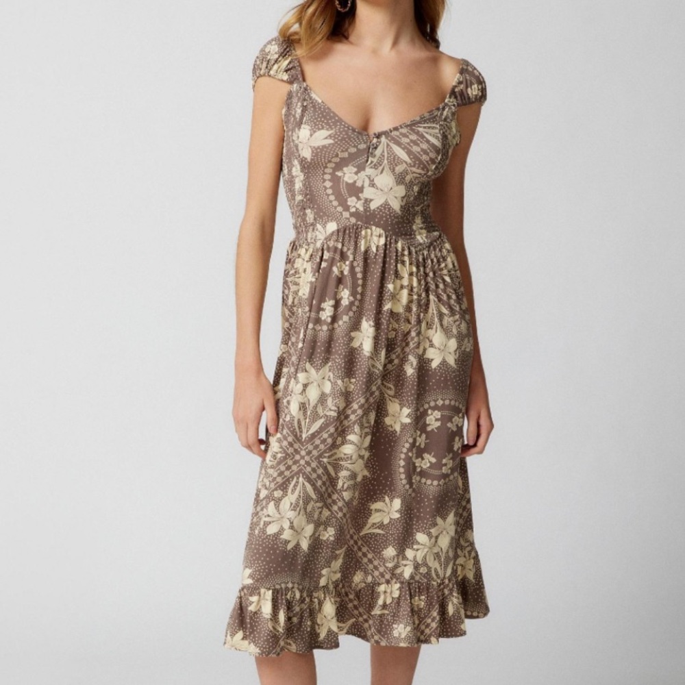 urban outfitters brown floral midi dress
